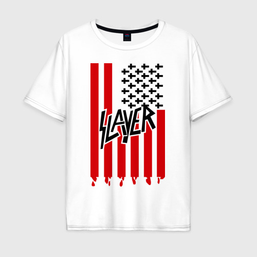 Мужская футболка оверсайз из хлопка с принтом Slayer flag, вид спереди №1