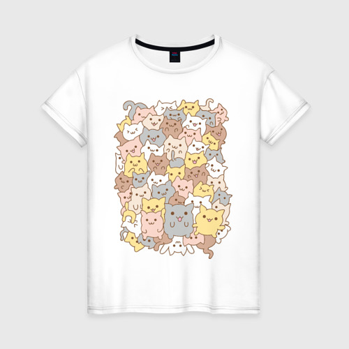 Женская футболка хлопок Куча котиков, цвет белый