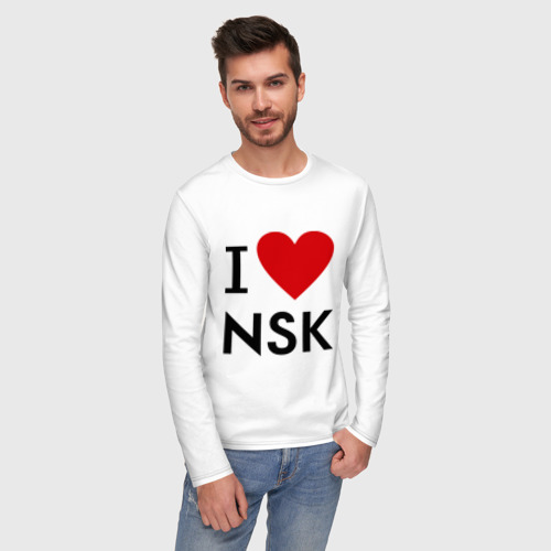 Мужской лонгслив хлопок I love NSK, цвет белый - фото 3