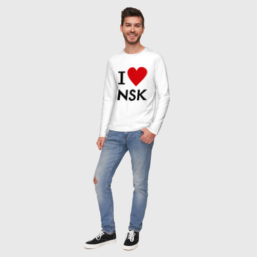 Мужской лонгслив хлопок I love NSK, цвет белый - фото 5