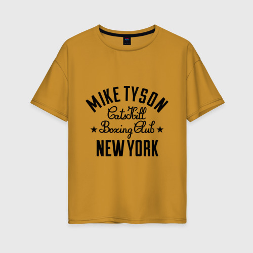 Женская футболка хлопок Oversize Mike Tyson CatsKill Boxing Club, цвет горчичный