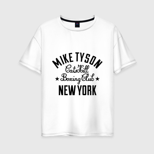 Женская футболка оверсайз из хлопка с принтом Mike Tyson CatsKill Boxing Club, вид спереди №1