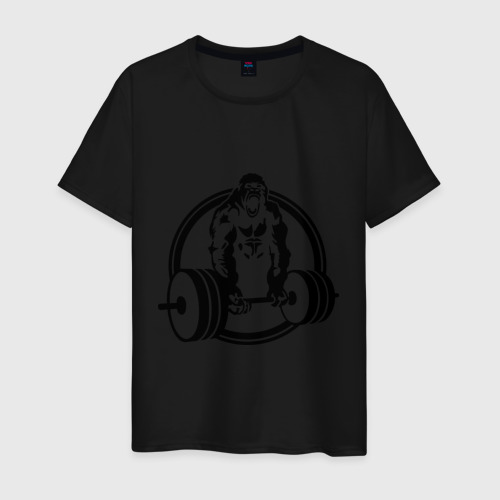 Мужская футболка хлопок Горилла со штангой, цвет черный