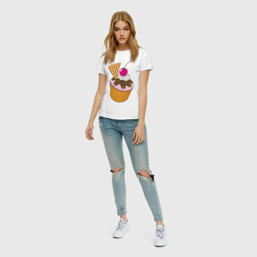 Женская футболка хлопок Кекс с вишней, цвет белый - фото 5