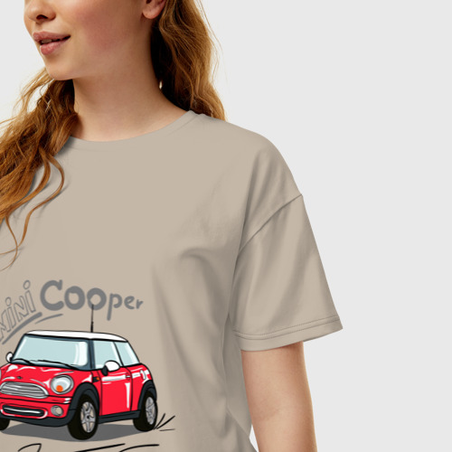 Женская футболка хлопок Oversize Mini Cooper, цвет миндальный - фото 3