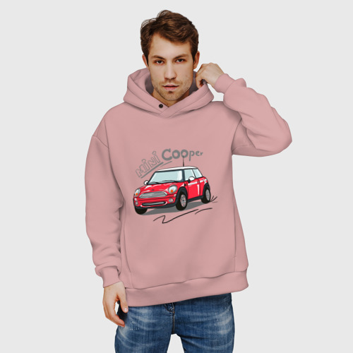 Мужское худи Oversize хлопок Mini Cooper, цвет пыльно-розовый - фото 3