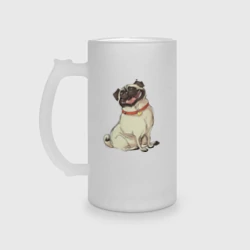 Кружка пивная матовое стекло Радостный мопс