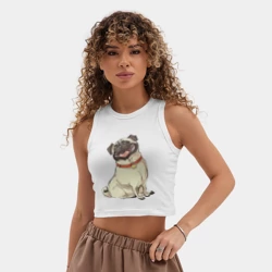 Женская укороченная майка-топ хлопок Радостный мопс - фото 2