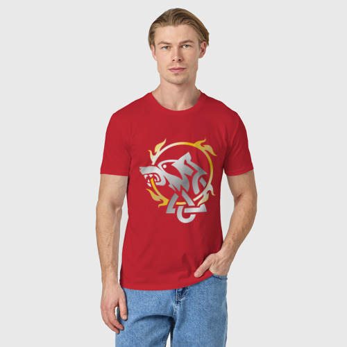 Мужская футболка хлопок Волчье солнце, цвет красный - фото 3