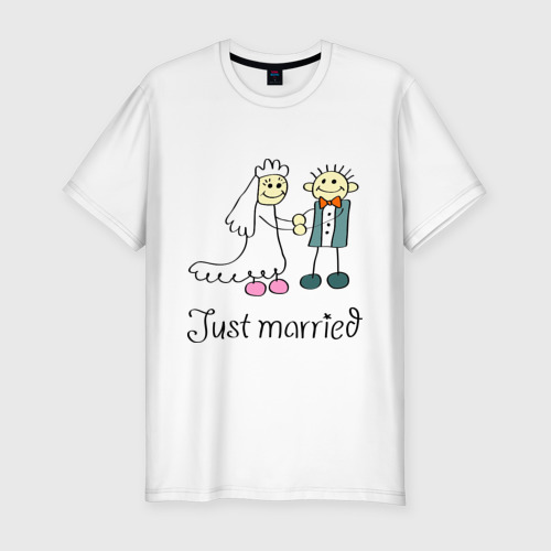 Мужская футболка хлопок Slim Just married, цвет белый