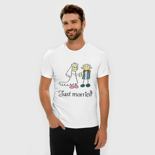 Мужская футболка хлопок Slim Just married, цвет белый - фото 3