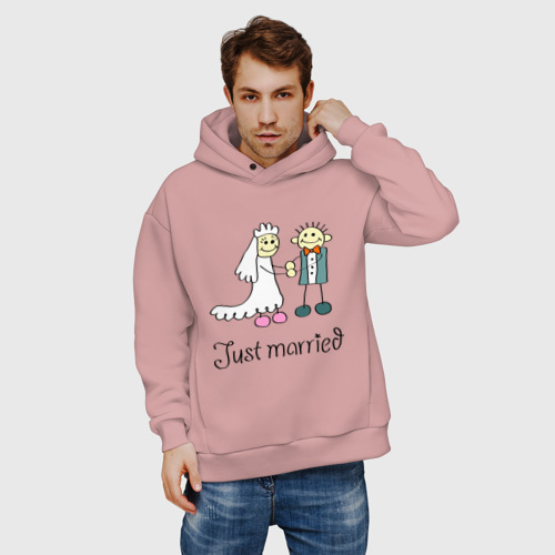 Мужское худи Oversize хлопок Just married, цвет пыльно-розовый - фото 3