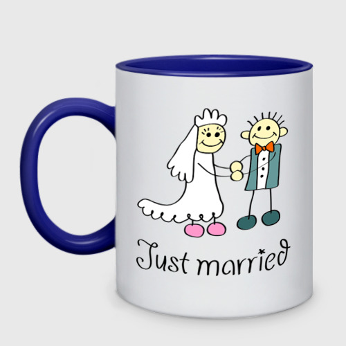 Кружка двухцветная Just married, цвет белый + синий