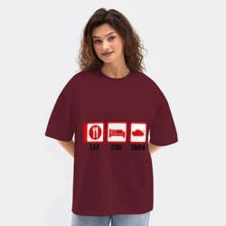 Женская футболка Oversize хлопок texturе Еда, сон, танки - фото 2