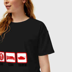 Женская футболка хлопок Oversize Еда, сон, танки - фото 2