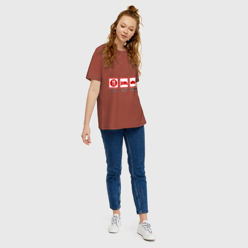 Женская футболка хлопок Oversize Еда, сон, танки, цвет кирпичный - фото 5