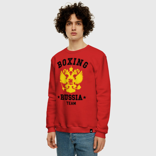 Мужской свитшот хлопок с принтом Boxing Russia Team, фото на моделе #1