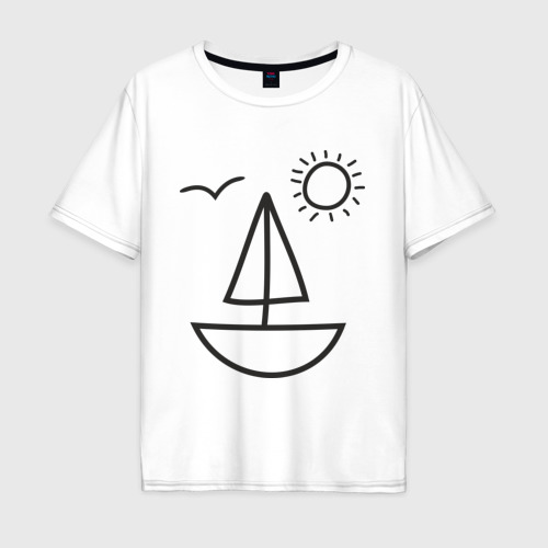 Мужская футболка хлопок Oversize Настроение - море и яхта, цвет белый