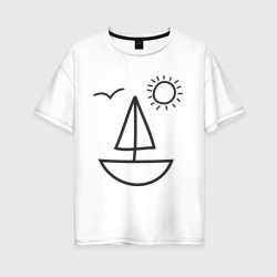 Женская футболка хлопок Oversize Настроение - море и яхта