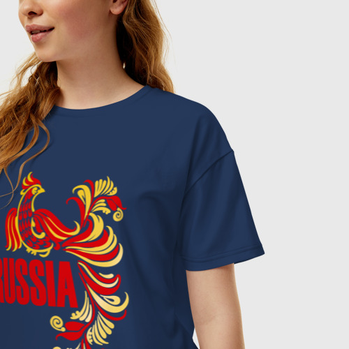 Женская футболка хлопок Oversize Россия, цвет темно-синий - фото 3