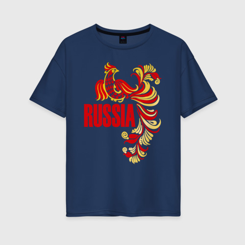 Женская футболка хлопок Oversize Россия, цвет темно-синий
