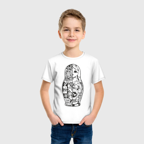 Детская футболка хлопок Матрешка, цвет белый - фото 3