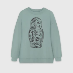 Женский свитшот oversize без начеса хлопок Матрешка