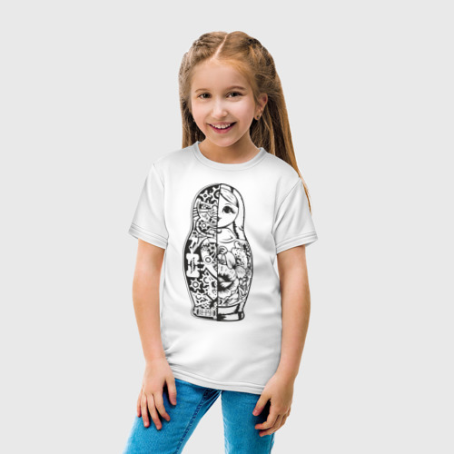 Детская футболка хлопок Матрешка, цвет белый - фото 5