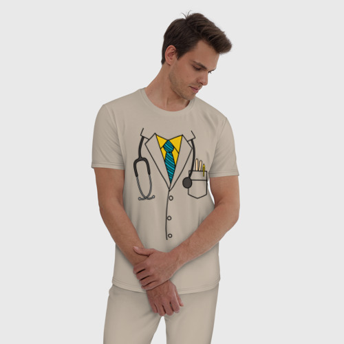 Мужская пижама хлопок Халат врача, цвет миндальный - фото 3