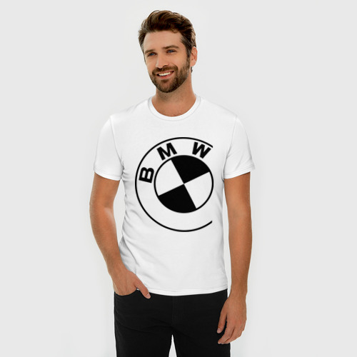 Мужская футболка хлопок Slim Бмв значок, цвет белый - фото 3