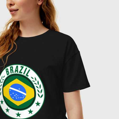 Женская футболка хлопок Oversize Brazil - Бразилия ЧМ-2014, цвет черный - фото 3