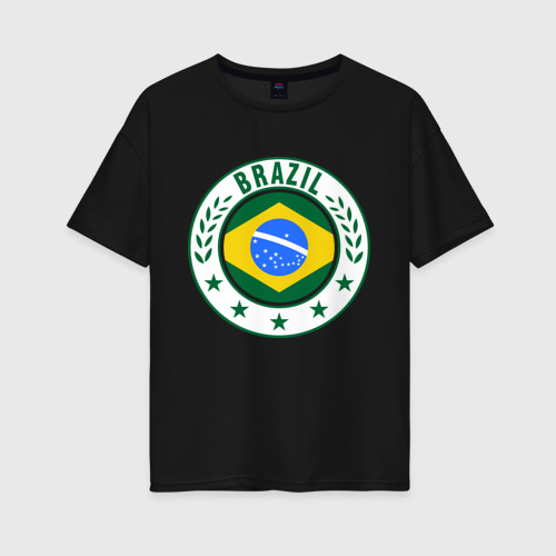 Женская футболка хлопок Oversize Brazil - Бразилия ЧМ-2014, цвет черный