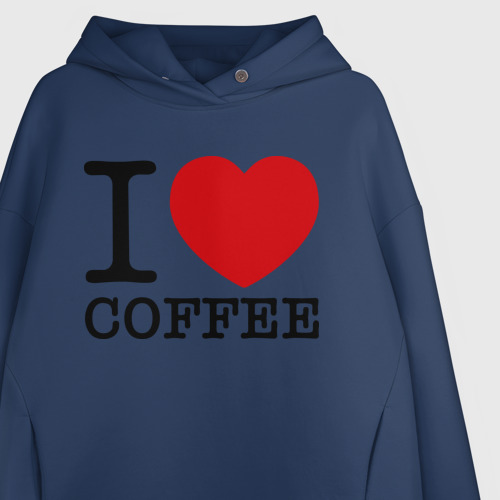 Женское худи Oversize хлопок I love coffee, цвет темно-синий - фото 3