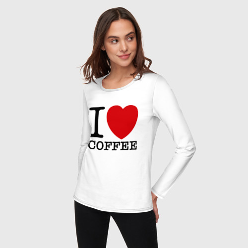 Женский лонгслив хлопок I love coffee, цвет белый - фото 3