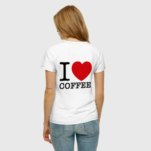 Женская футболка хлопок I love coffee, цвет белый - фото 4