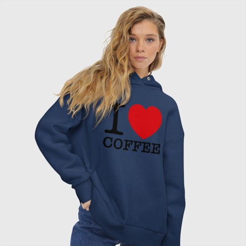 Женское худи Oversize хлопок I love coffee, цвет темно-синий - фото 4