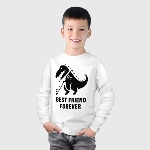 Детский лонгслив хлопок Годзилла Best friend, цвет белый - фото 3