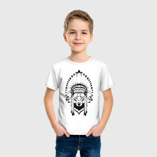 Детская футболка хлопок Лис-индеец, цвет белый - фото 3