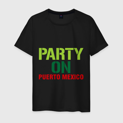 Мужская футболка хлопок Party on Puerto Mexico, цвет черный