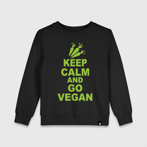 Детский свитшот хлопок Keep calm and go vegan, цвет черный