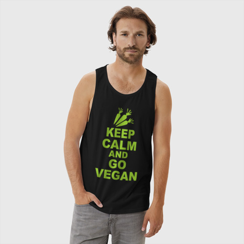 Мужская майка хлопок Keep calm and go vegan, цвет черный - фото 3