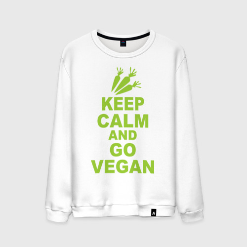 Мужской свитшот хлопок Keep calm and go vegan, цвет белый