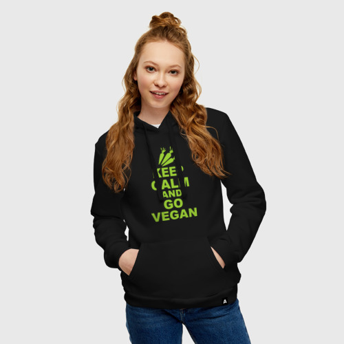 Женская толстовка хлопок Keep calm and go vegan, цвет черный - фото 3