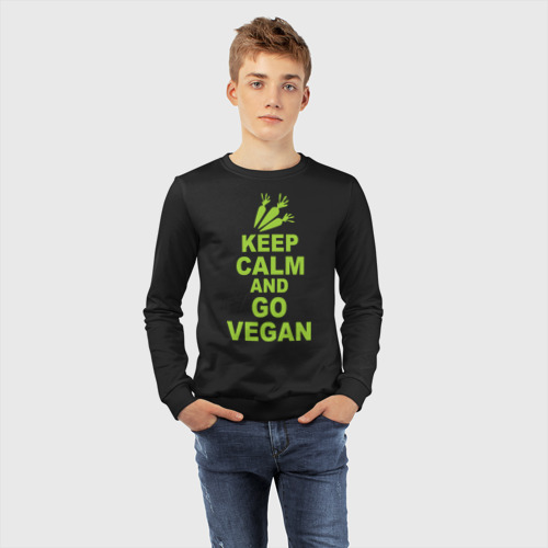 Детский свитшот хлопок Keep calm and go vegan, цвет черный - фото 7