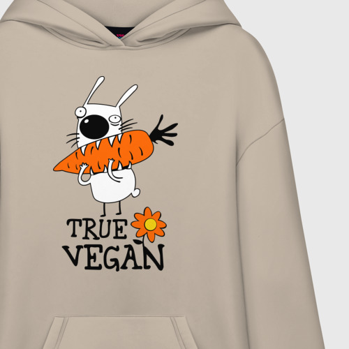 Худи SuperOversize хлопок True vegan истинный веган, цвет миндальный - фото 3