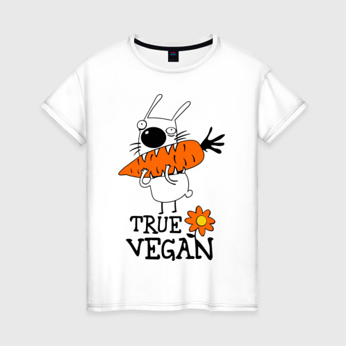 Женская футболка хлопок True vegan истинный веган, цвет белый