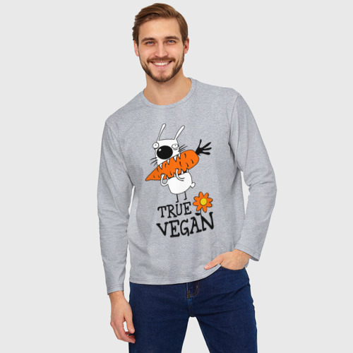 Мужской лонгслив oversize хлопок True vegan истинный веган, цвет меланж - фото 3