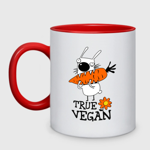 Кружка двухцветная True vegan (истинный веган), цвет белый + красный