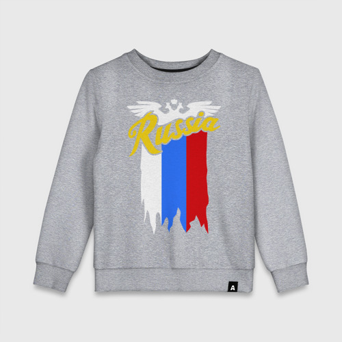Детский свитшот хлопок Russia каллиграфия флаг, цвет меланж