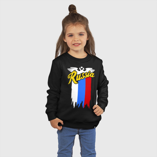 Детский свитшот хлопок Russia каллиграфия флаг, цвет черный - фото 3